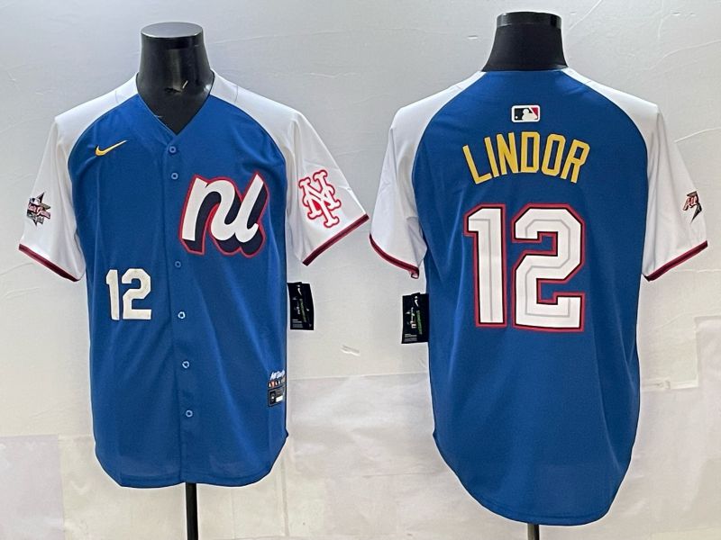 Men New York Mets #12 Lindor Blue white All star 2025 Nike MLB Jersey style 03->new york mets->MLB Jersey